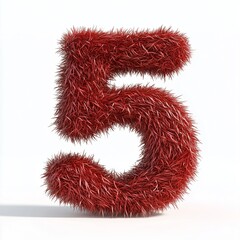 Red grass letter 5 number organic leaves textured frame border white isolated