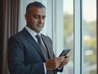 Fototapeta premium Businessman Engaging with Cell Phone