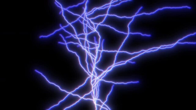Electric Lightning Branches Evolving from Straight to Chaotic Bending Electrical Strikes Wiggling More as Charge Increases. Graphic Overlay to Add to Film, Video, VFX Projects ProRes 4K.