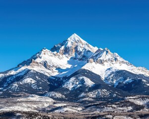 Obraz premium Majestic snow-capped mountain peak remote wilderness nature landscape photography clear blue sky natural beauty concept