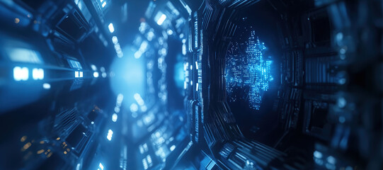 Obraz premium futuristic spaceship machine tunnel background 2