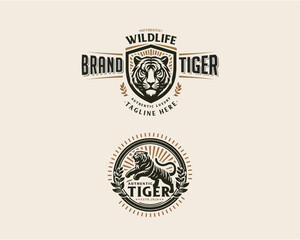 Obraz premium Vintage classic badge wild tiger mascot logo for business company