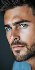 Obraz premium Close-up portrait of a man with striking blue eyes and a rugged beard