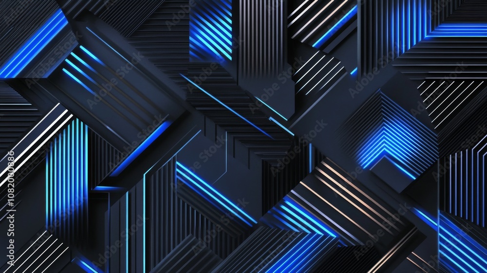 Leinwandbilder abstract digital background with geometric patterns and glowing blue lines on dark surface ideal for