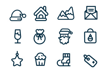 Simple Line and cute christmas icons for design inspiration set