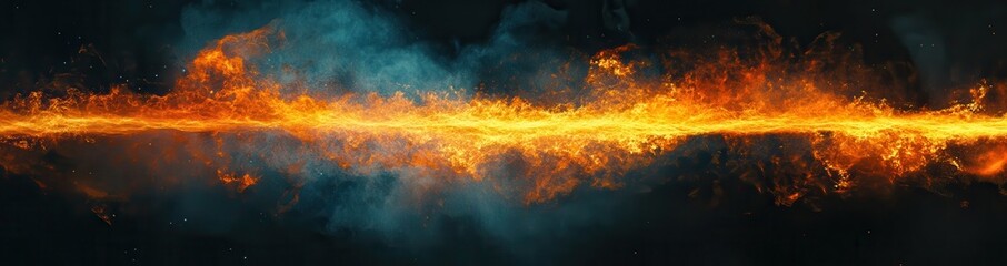 Fototapeta premium Fiery Stream of Energy with Majestic Orange and Blue Flames Illuminating the Dark Spacescape Creating a Dynamic Cosmic Scene of Power and Motion