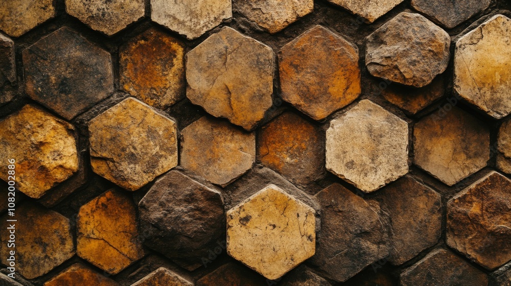 Poster textured hexagonal tiles in earthy tones creating a rustic and natural aesthetic for interior design