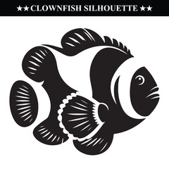 Clownfish silhouette vector on isolated white background.