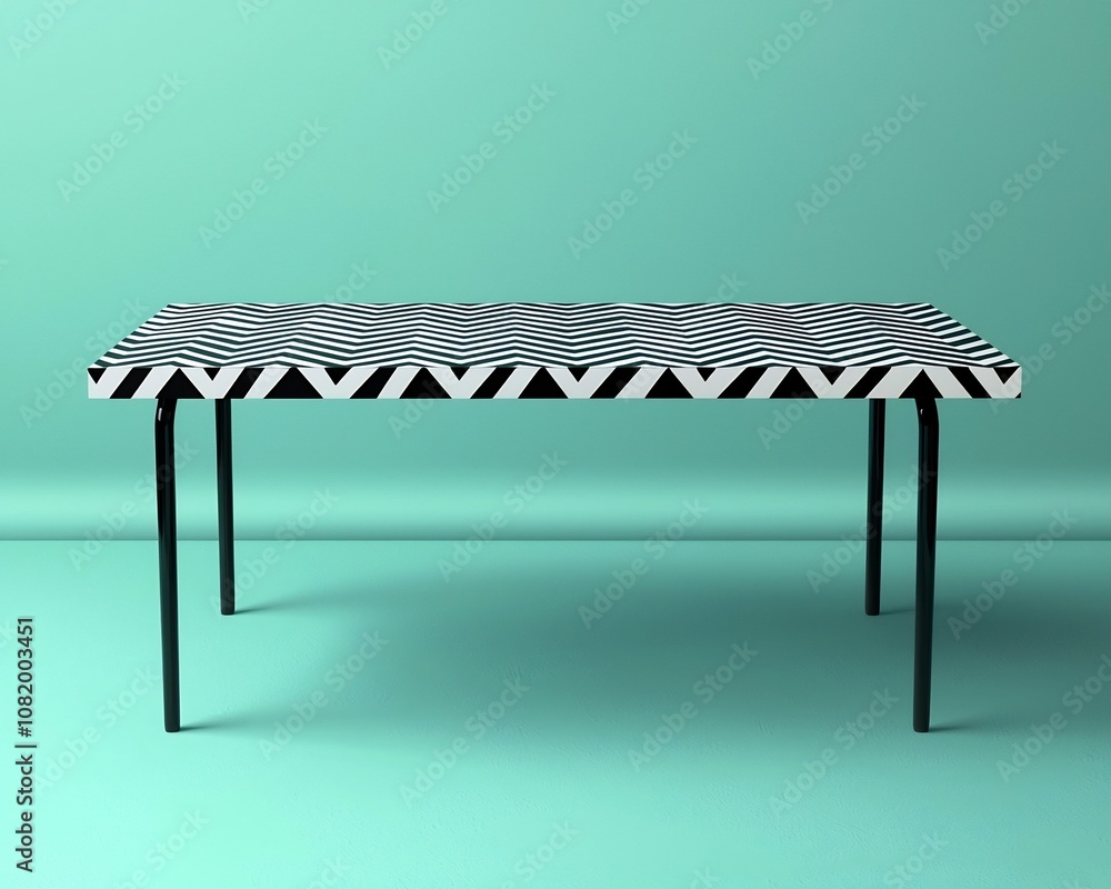 Poster minimalist black and white zigzag patterned table for modern product display