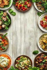 Assortment of healthy food dishes. top view. free space for your text.