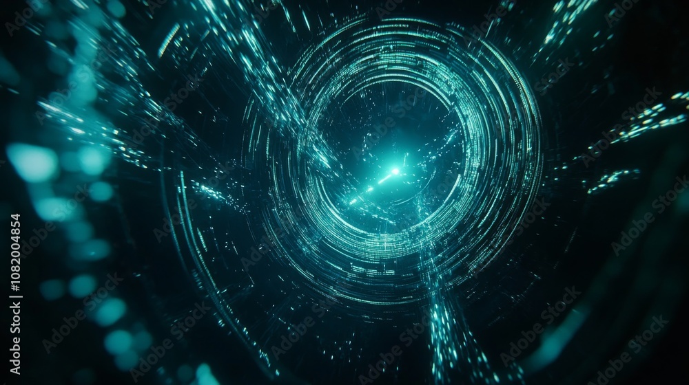 Poster abstract light tunnel with glowing particles and futuristic background for technology and science vi