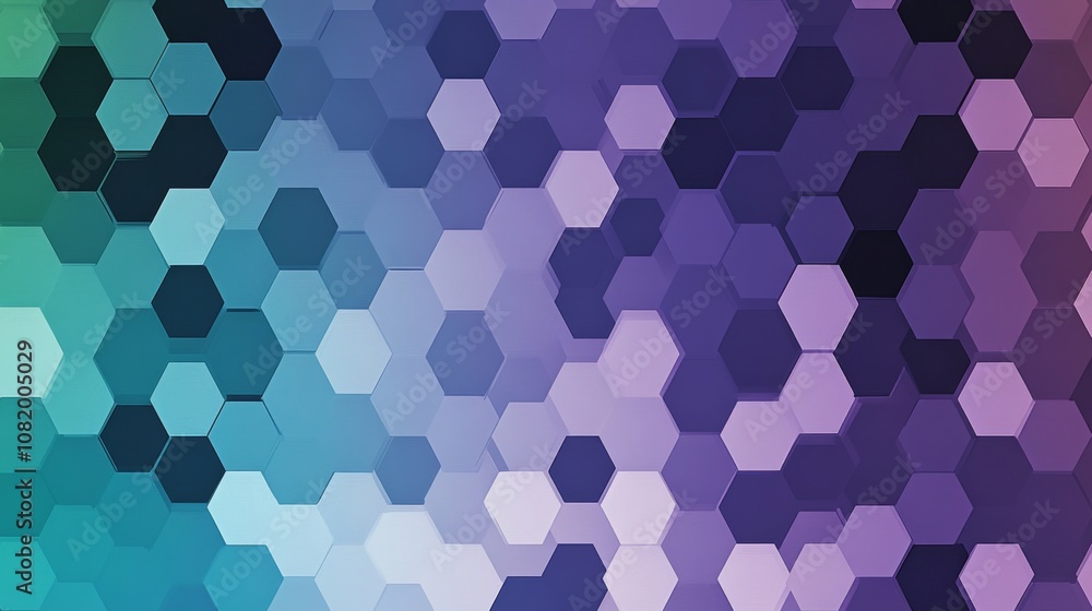 Poster vibrant hexagonal mosaic background with gradient color scheme transitioning from blue to purple in 