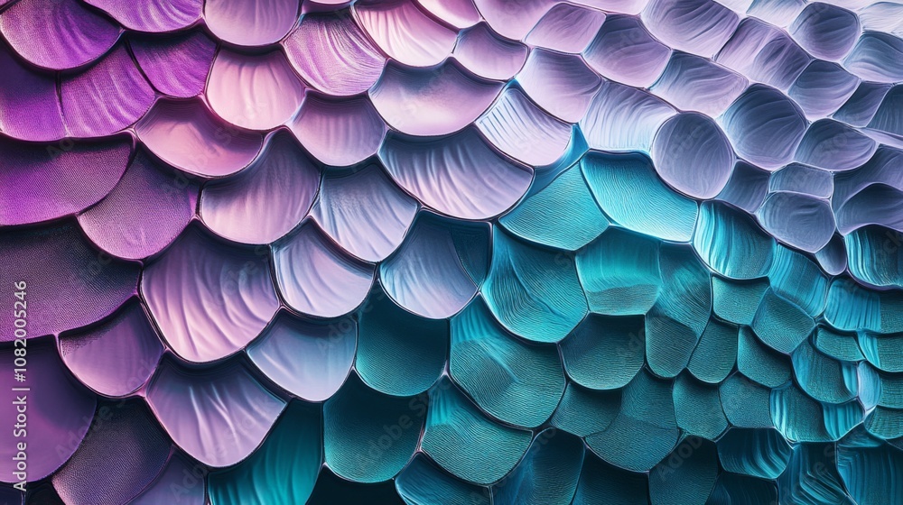 Aufkleber Vibrant Scales with Iridescent Colors and Textures Creating a Stunning Visual Effect in Shades of Purple and Teal for Artistic Background Use