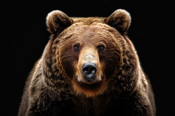 Fototapeta premium Brown Bear Face. Portrait of Adult Alaskan Bear on Black Background