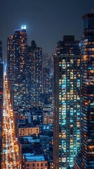 Fototapeta premium Mesmerizing Cityscape with Festively Illuminated Skyscrapers Celebrating the Holiday Season