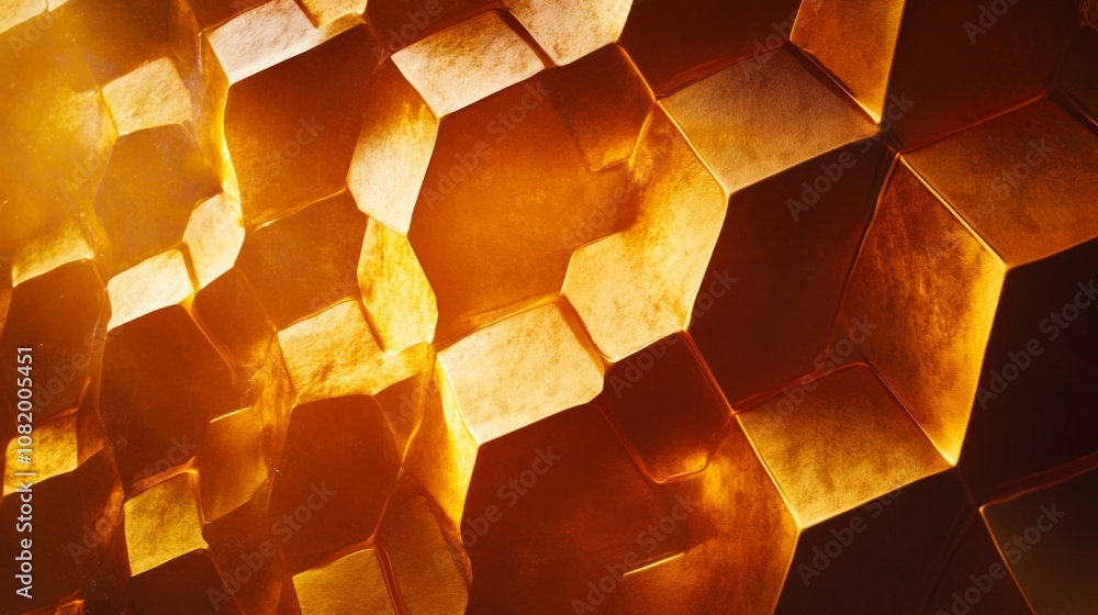 Fototapete Abstract Golden Hexagonal Structure Creating a Unique Light Effect with Depth and Texture for Modern Background Design and Artistic Inspiration
