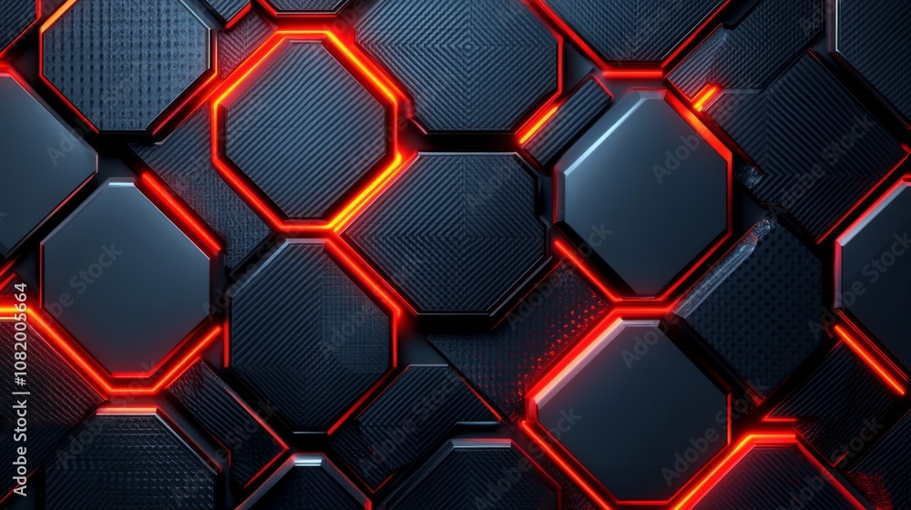 Poster futuristic abstract background with glowing neon accents featuring a pattern of hexagonal shapes and