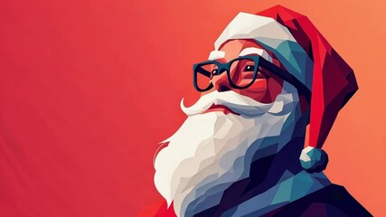 geometric Santa on red polygonal background. festive holiday decoration with abstract design.