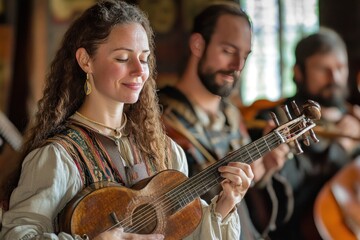 Medieval music performances featuring period instruments and traditional songs from the era