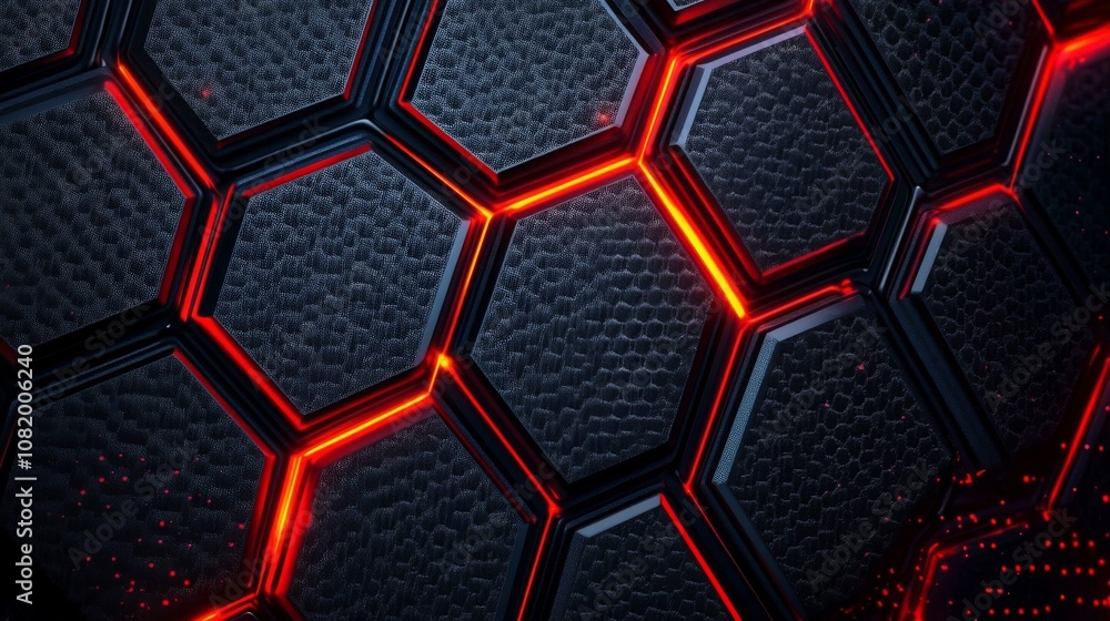 Poster abstract geometric background featuring honeycomb patterns with glowing red accents, creating a mode