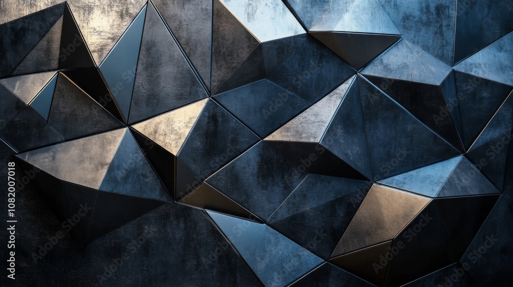 Poster Abstract Geometric Wall with Three-Dimensional Facets and Soft Reflections Showcasing Innovative Modern Design in Contemporary Architecture