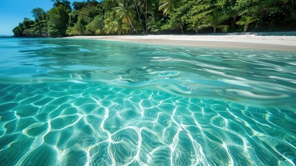Tranquil Beach with Clear Blue Water and Palm Trees