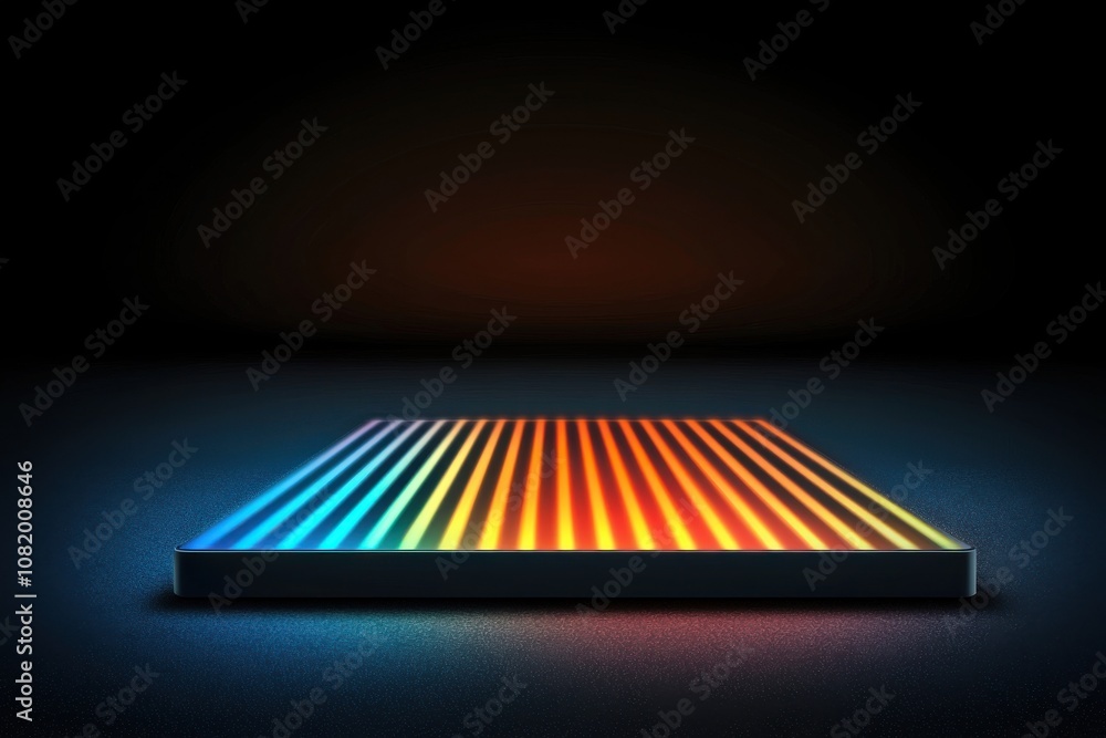 Poster quantum computing of cryptography concept. a vibrant, glowing platform with colorful stripes against