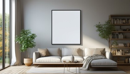modern living room with sofa, Frame mockup,Living room wall poster mockup. Interior mockup with house background modern living room interior