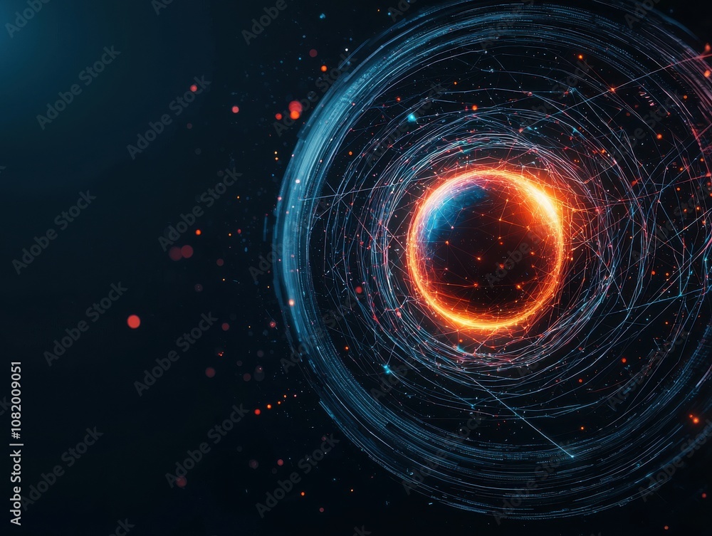 Aufkleber quantum computing of cryptography concept. a glowing sphere surrounded by swirling particles and vib