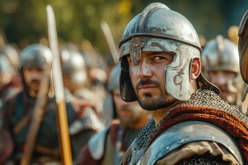 Ancient war reenactments depicting battles from antiquity, with soldiers and weapons from ancient times