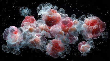 Obraz premium Colorful Abstract Cell Cluster on Black Background