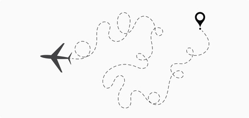 Airplane line path icon. Vector illustration of air plane flight route with the point of location line trace. aircraft location tracking in a dotted path vector illustration 4