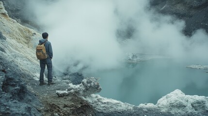 Acidic crater lake study at Kawah Ijen, analyzing the lake extreme chemical properties