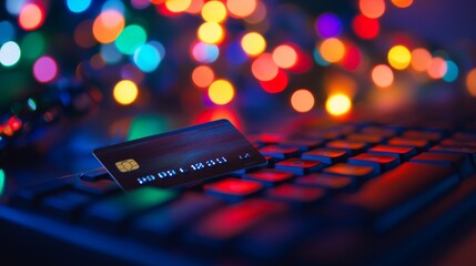 The image depicts a credit card resting on a sleek, modern keyboard, emphasizing the growing significance of online shopping and digital finance in our fastpaced and everevolving world today