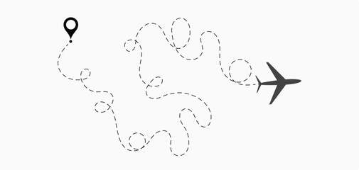 Airplane line path icon. Vector illustration of air plane flight route with the point of location line trace. aircraft location tracking in a dotted path vector illustration 3