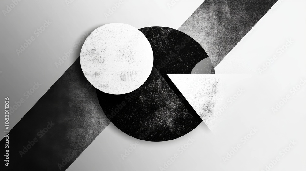 Poster abstract geometric shapes in black and white with a textured background, perfect for modern art and 