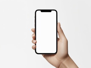 hand holding smart phone with blank screen