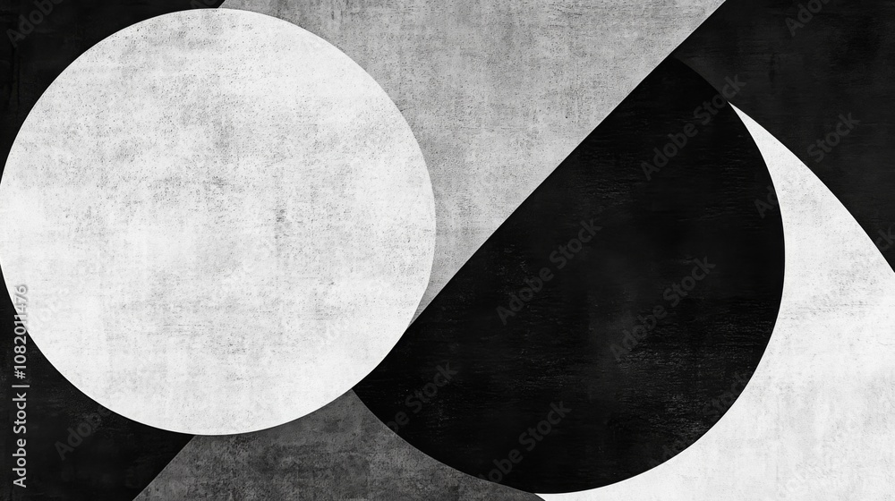 Aufkleber abstract geometric pattern featuring black and white shapes, circles, and textures creating a modern