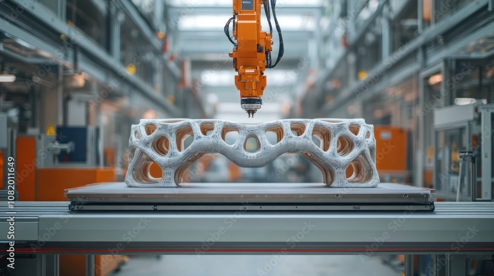 Poster 3d printing for construction materials in a futuristic factory large-scale printers building compone
