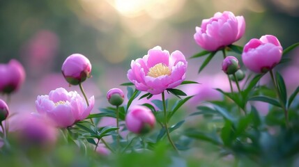 Stunning Pink Peonies in a Garden