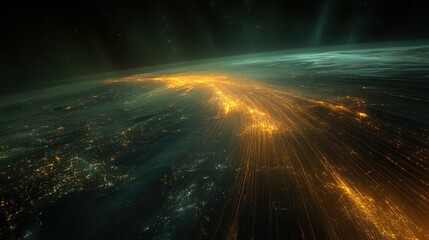 Global network data flow map across continents for seamless connectivity and communication