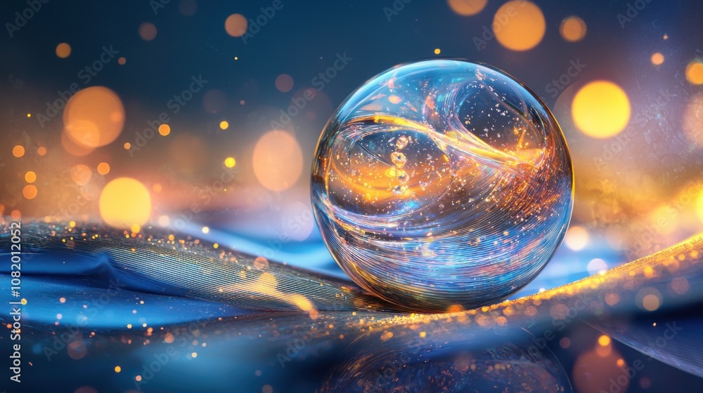 Poster Shiny Orb with Colorful Light Reflections and Bokeh