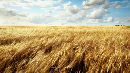 Golden Wheat Field Under Blue Sky with Clouds