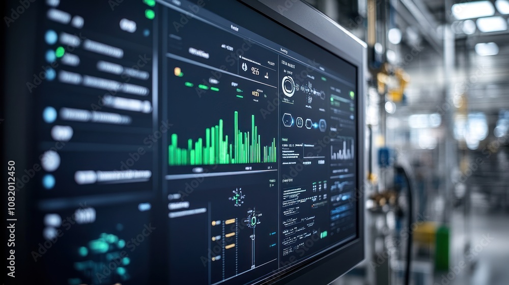 Poster ai-controlled energy management system in a factory smart grids, digital displays, energy-efficient 