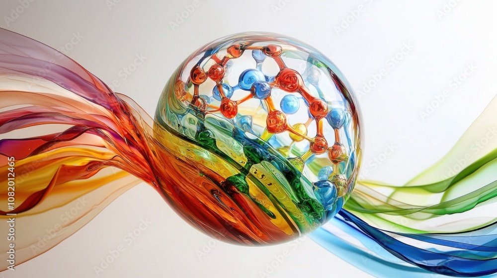 Poster colorful abstract sphere with flowing lines and patterns