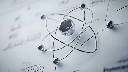 Atomic splitting diagram showing the process of nuclear fission, where a heavy nucleus splits into smaller nuclei, releasing energy and neutrons. 
