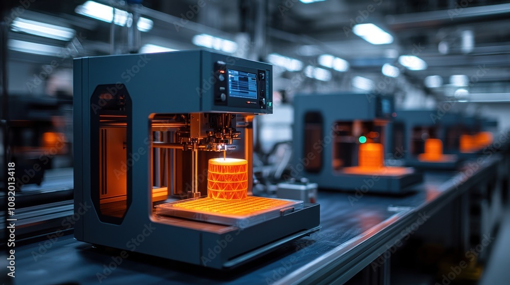 Poster compact 3d printing setup in a small manufacturing space creating custom prototypes, layered printin