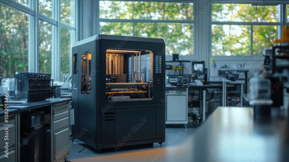 Aufkleber compact 3d printing setup in a small manufacturing space creating custom prototypes, layered printin
