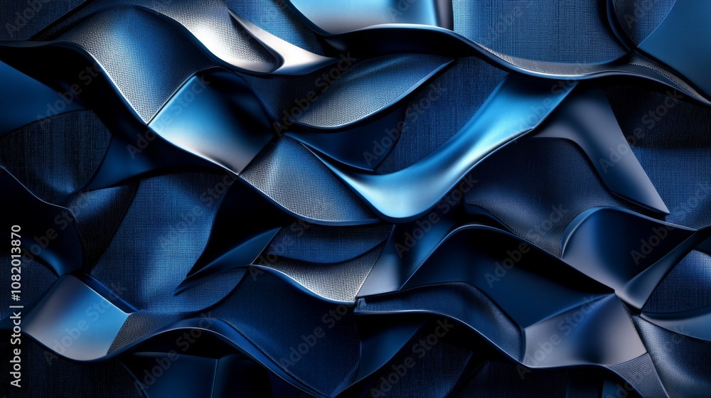 Poster Abstract Blue Waves of Metallic Textures Creating a Dynamic and Fluid Visual Flow for Modern Digital Art and Design Projects in Various Applications