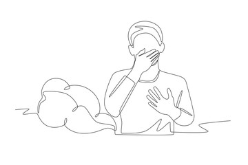 Man short of breath due to air pollution. Air pollution concept one-line drawing